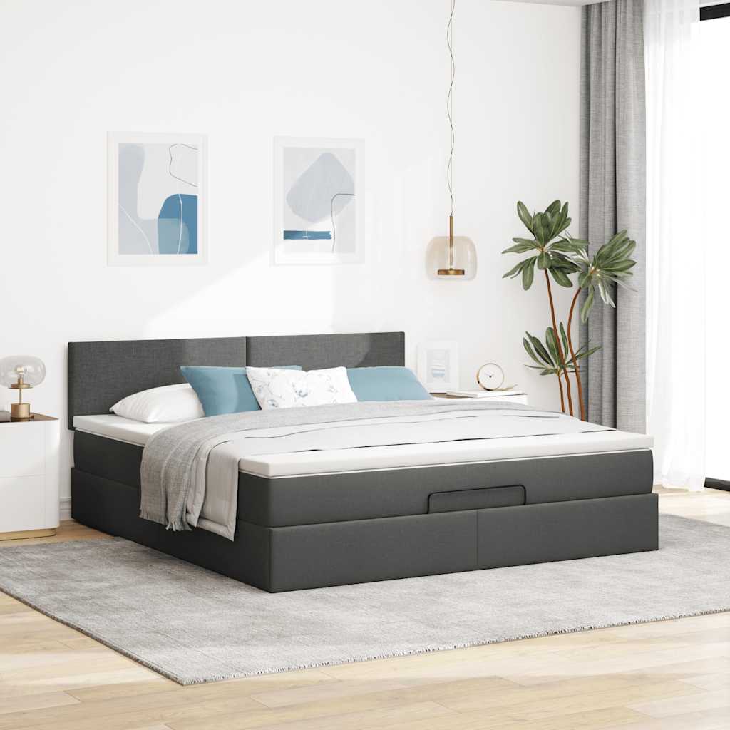 Cadre de lit ottoman avec matelas gris foncé 160x200cm tissu - XIOS