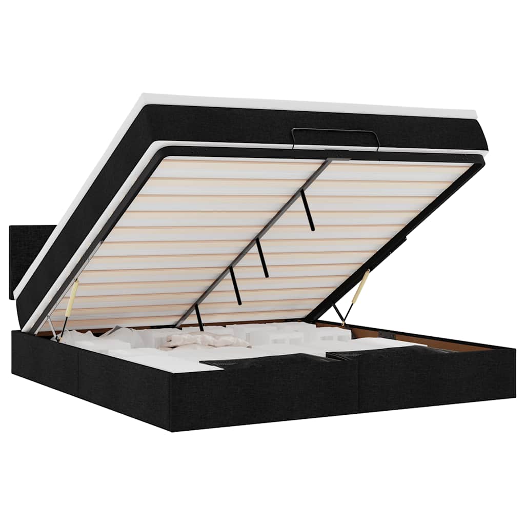 Cadre de lit ottoman avec matelas noir 160x200 cm tissu