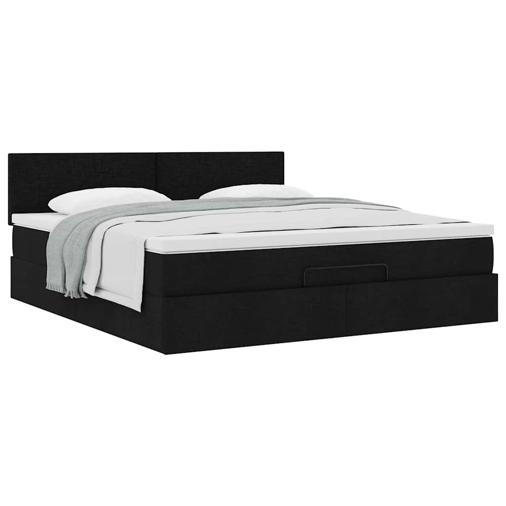 Cadre de lit ottoman avec matelas noir 160x200 cm tissu - XIOS
