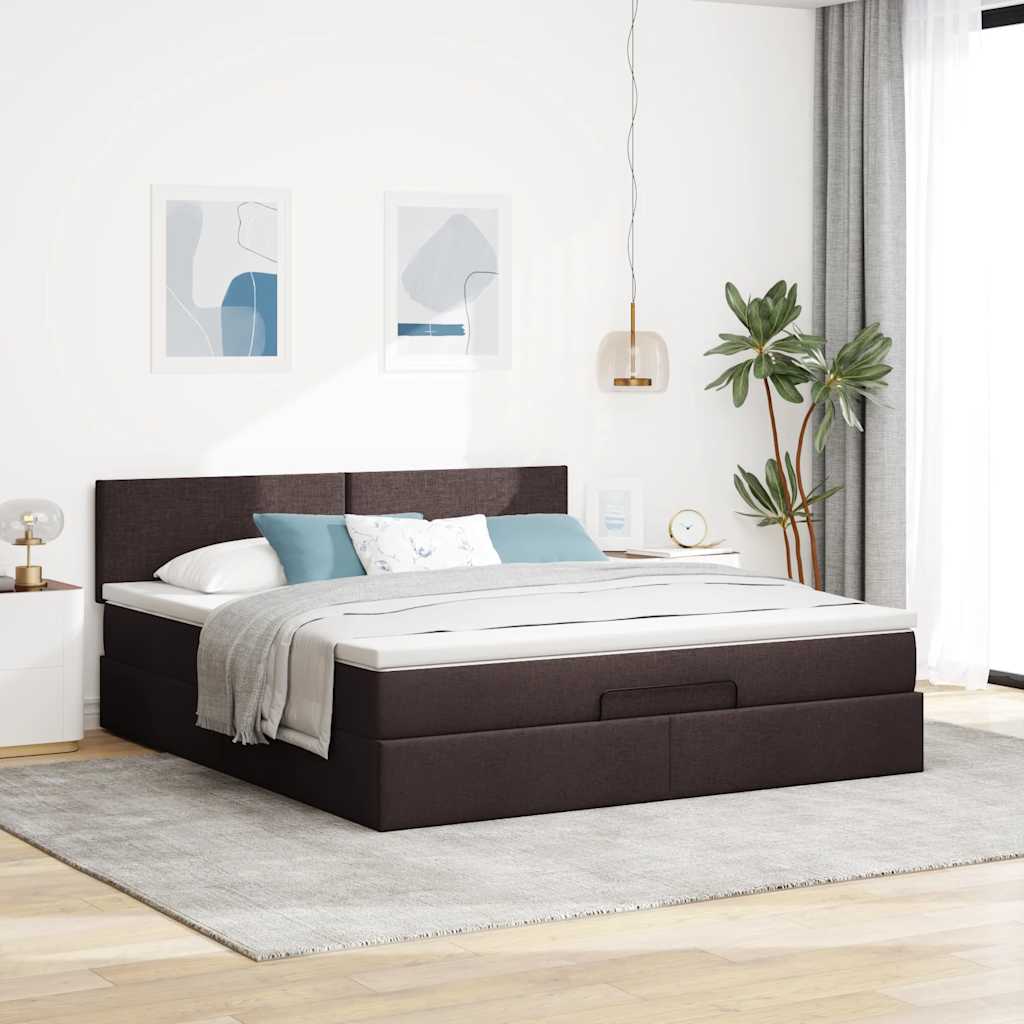Cadre de lit ottoman avec matelas marron foncé 160x200 cm tissu - XIOS