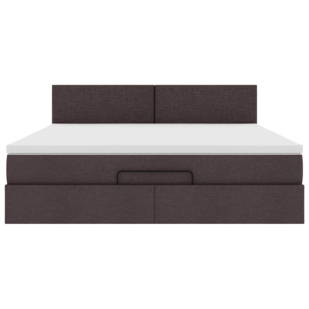 Cadre de lit ottoman avec matelas marron foncé 160x200 cm tissu - XIOS