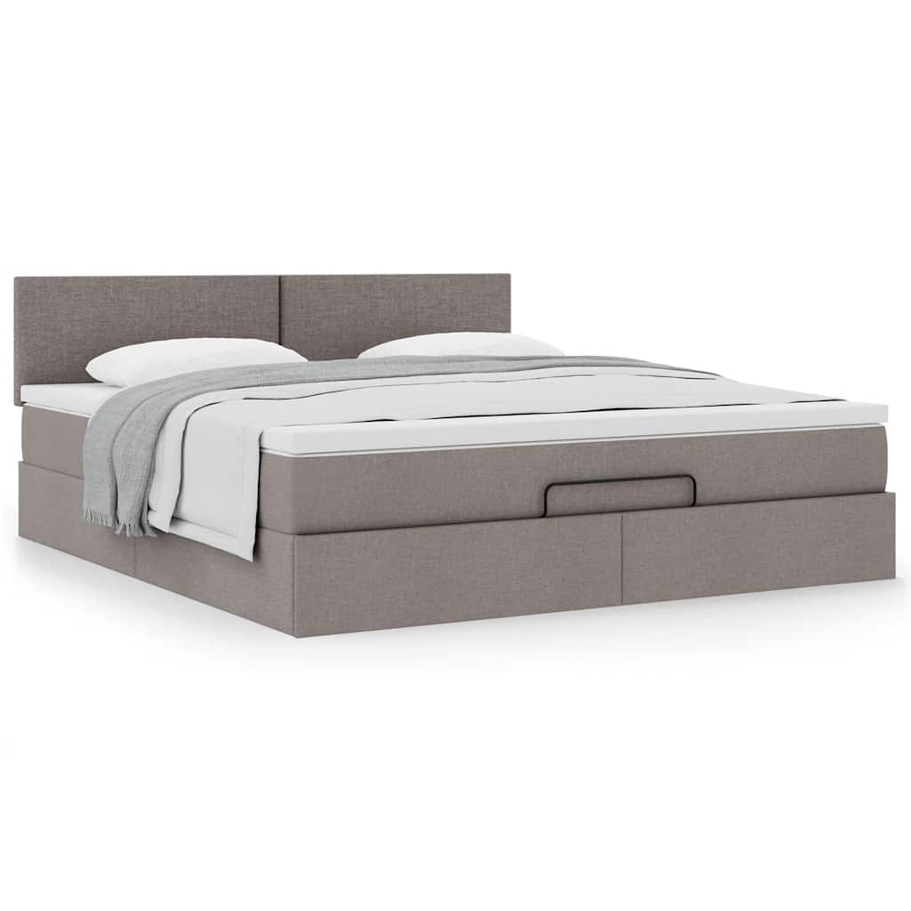 Cadre de lit ottoman avec matelas taupe 160x200 cm tissu - XIOS