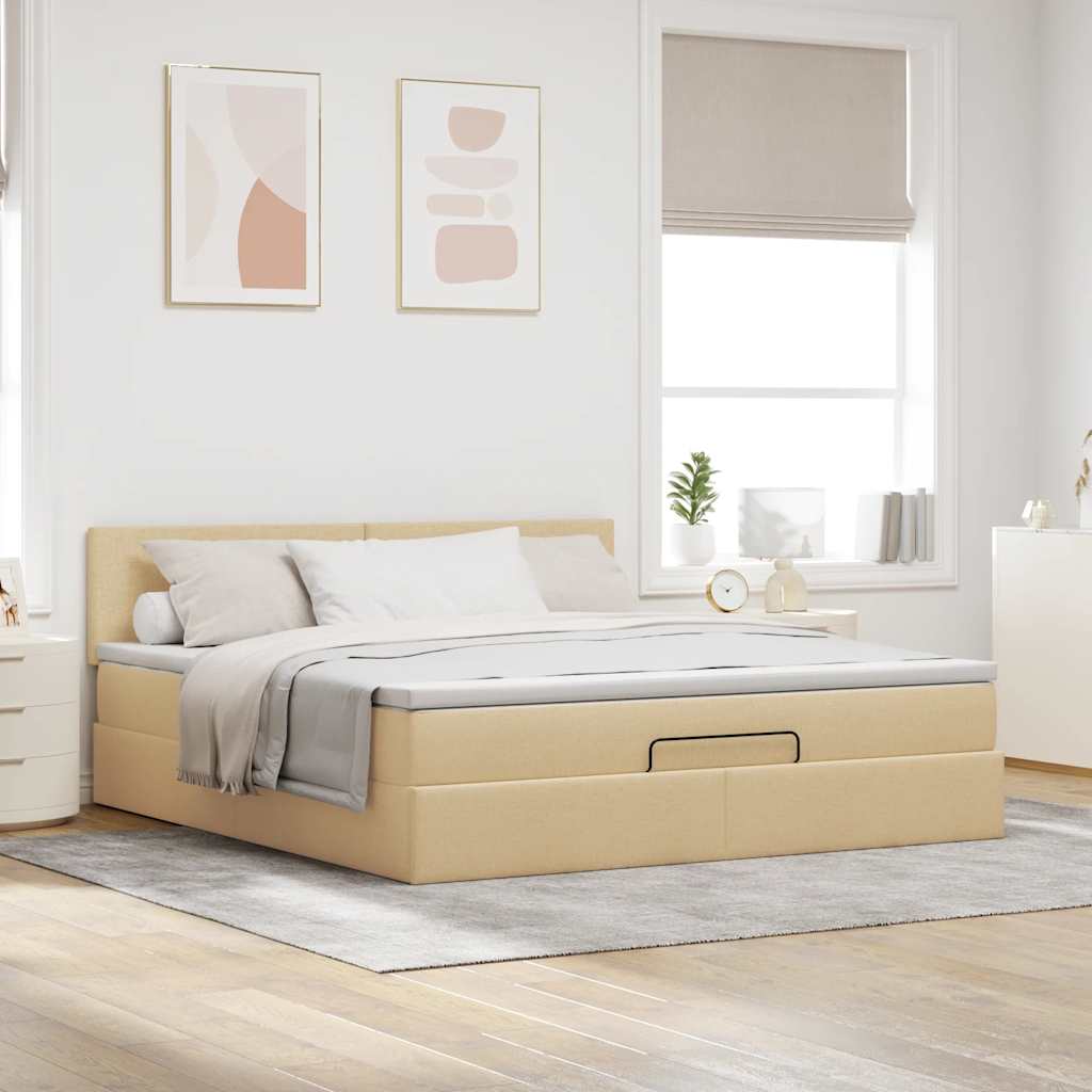 Cadre de lit ottoman avec matelas crème 160x200 cm tissu - XIOS