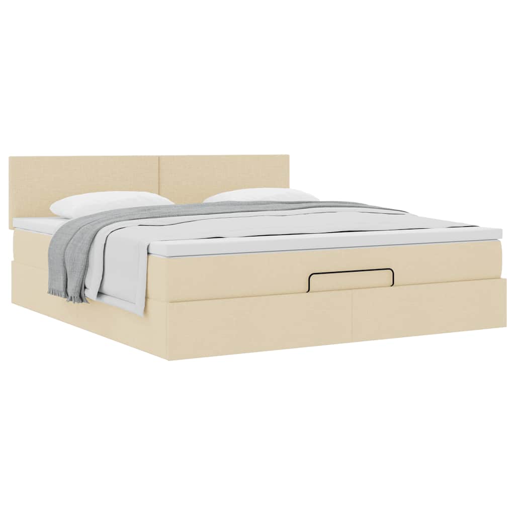 Cadre de lit ottoman avec matelas crème 160x200 cm tissu - XIOS