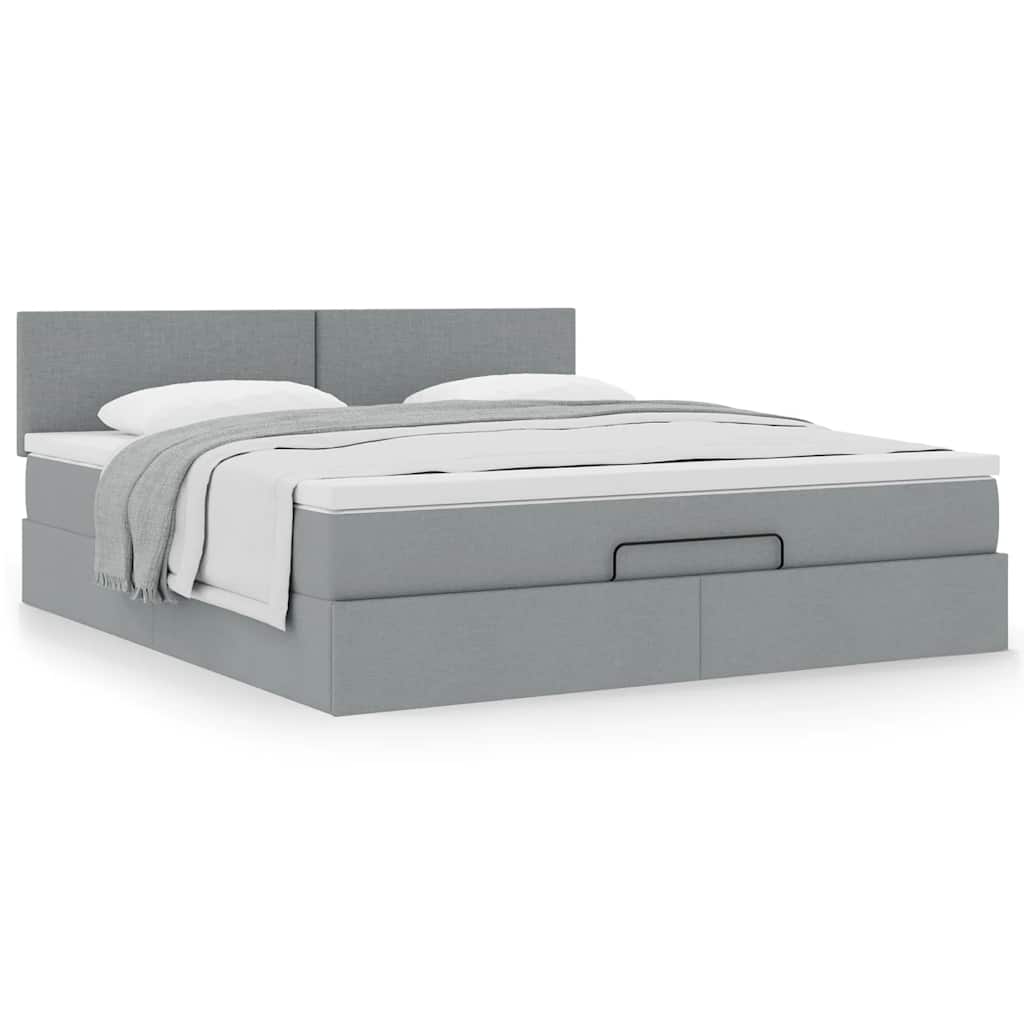 Cadre de lit ottoman et matelas gris clair 180x200 cm tissu - XIOS