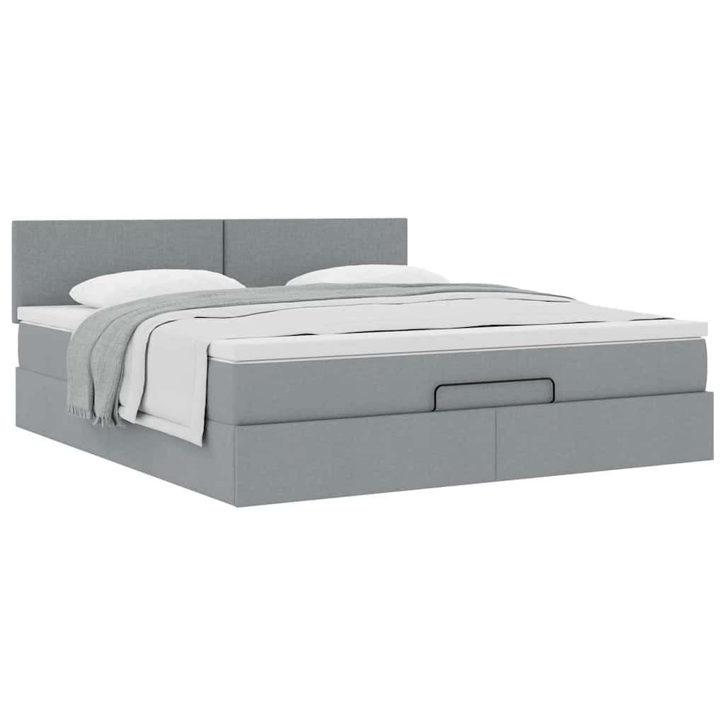 Cadre de lit ottoman et matelas gris clair 180x200 cm tissu - XIOS