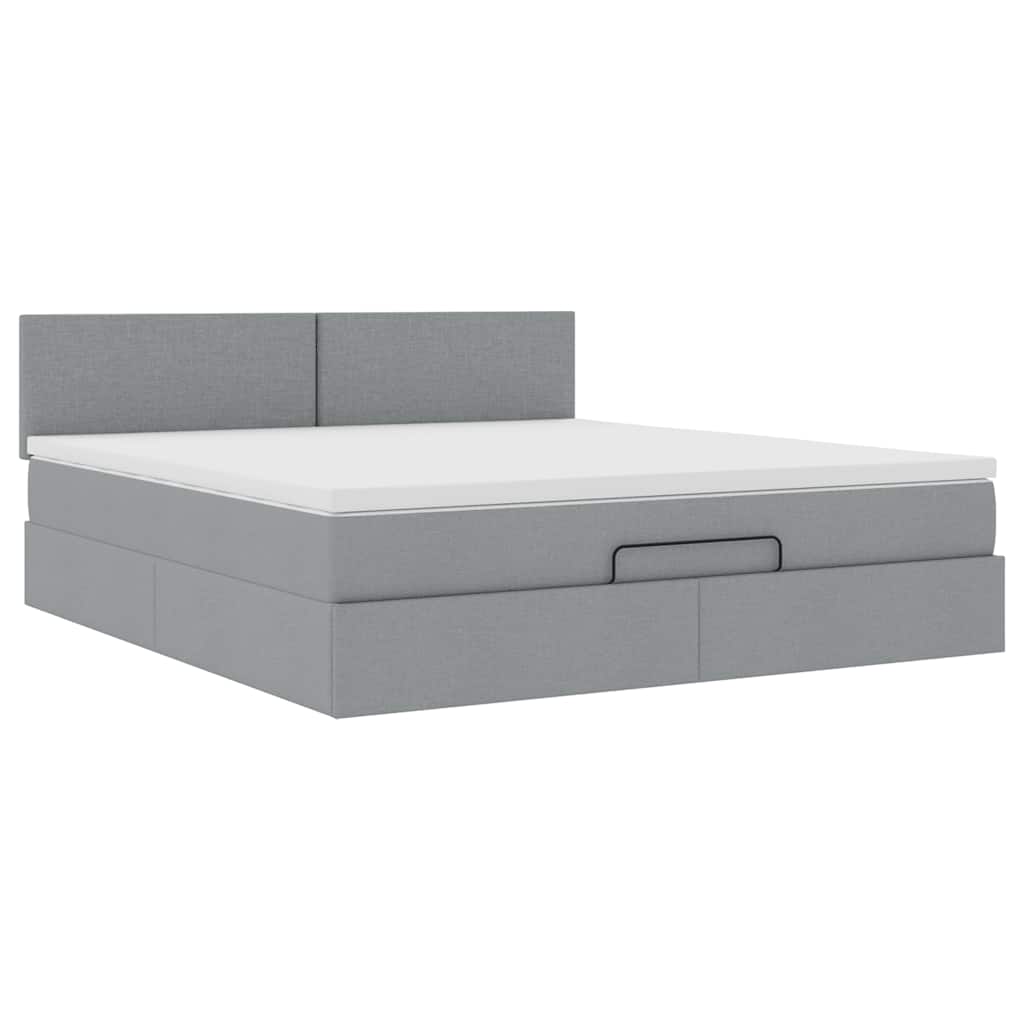 Cadre de lit ottoman et matelas gris clair 180x200 cm tissu - XIOS