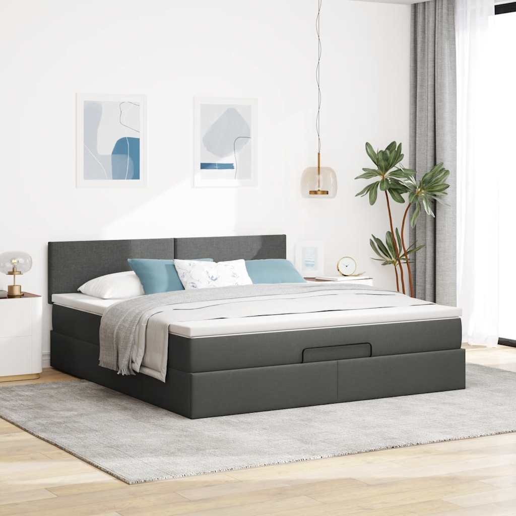 Cadre de lit ottoman avec matelas gris foncé 180x200 cm tissu - XIOS