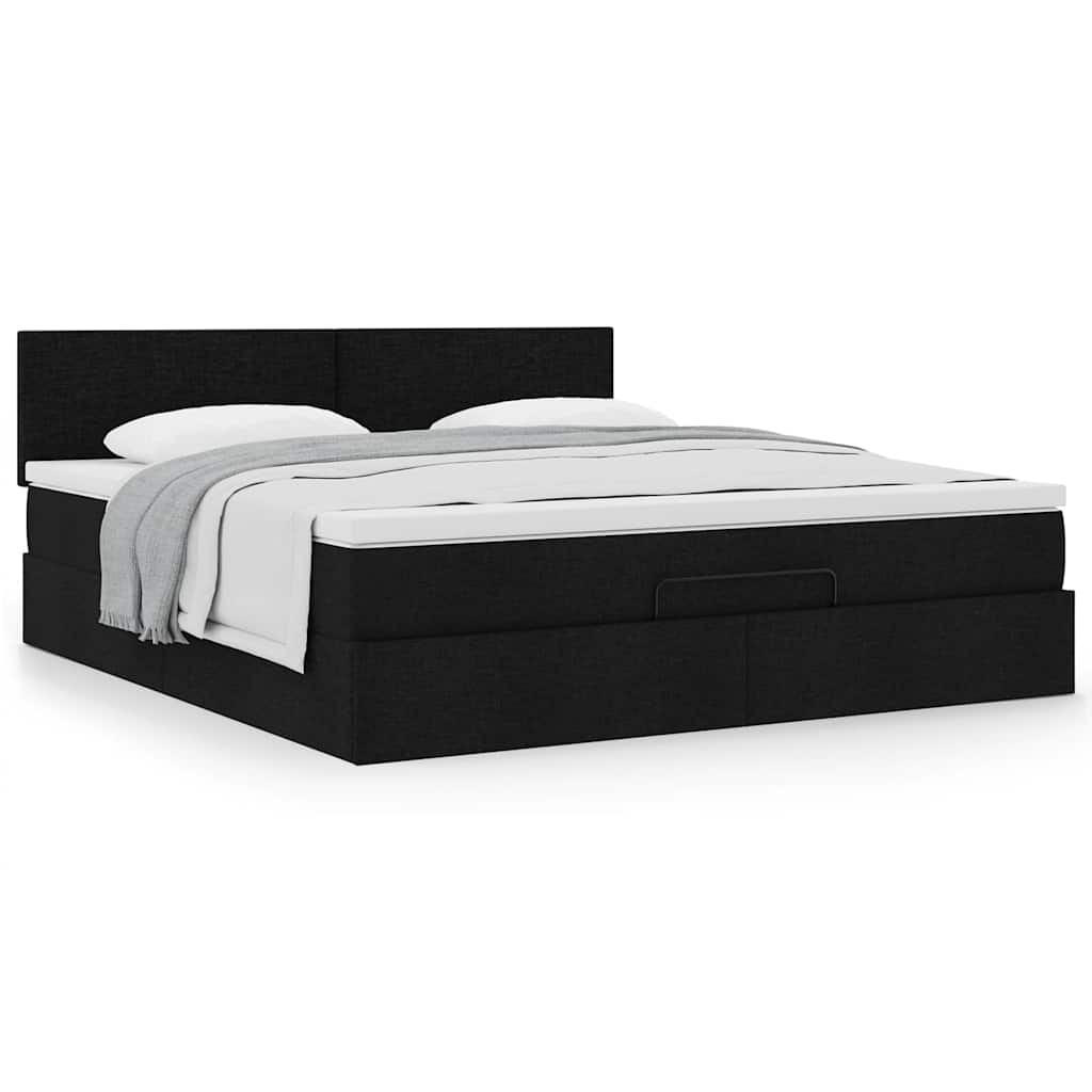 Cadre de lit ottoman avec matelas noir 180x200 cm tissu - XIOS
