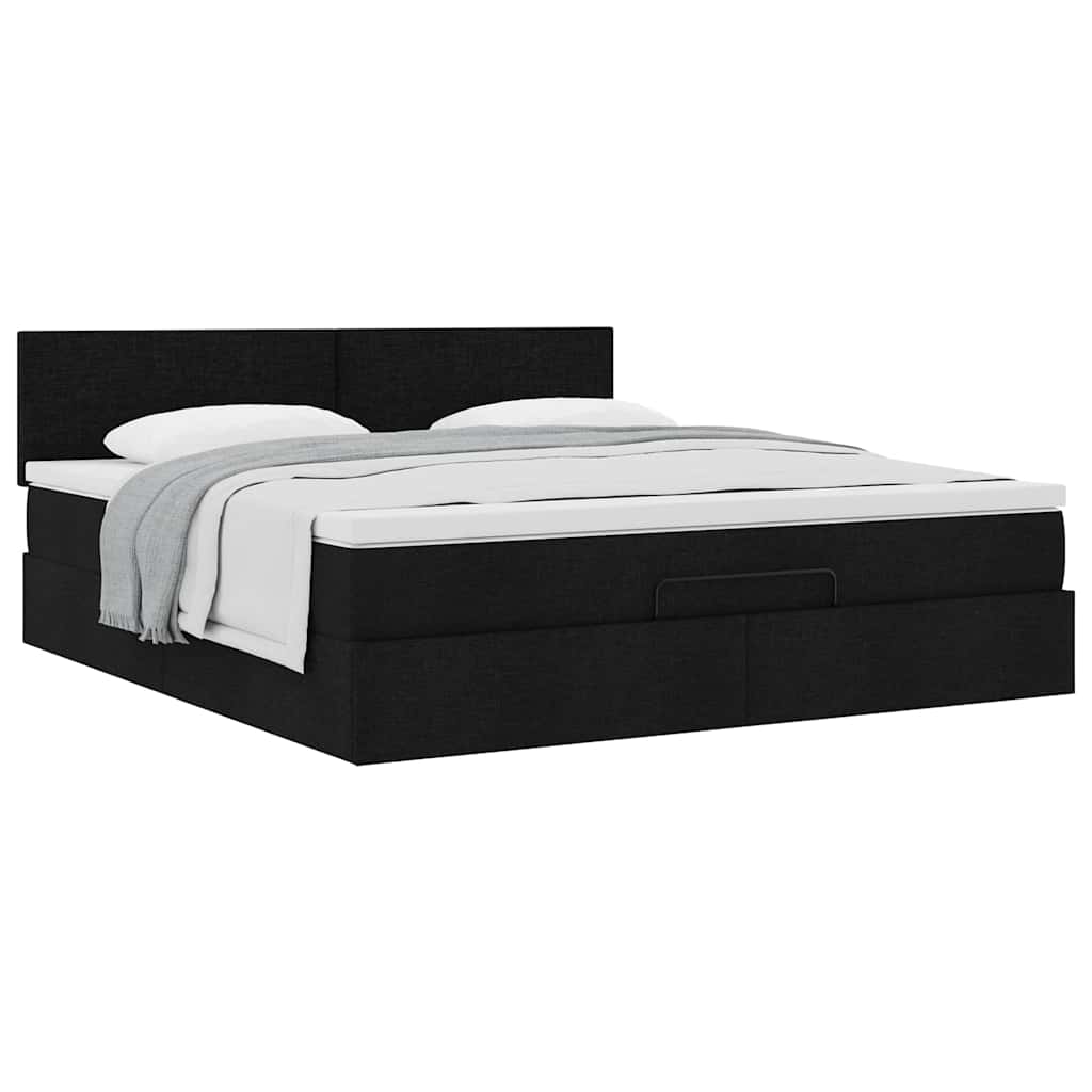 Cadre de lit ottoman avec matelas noir 180x200 cm tissu - XIOS