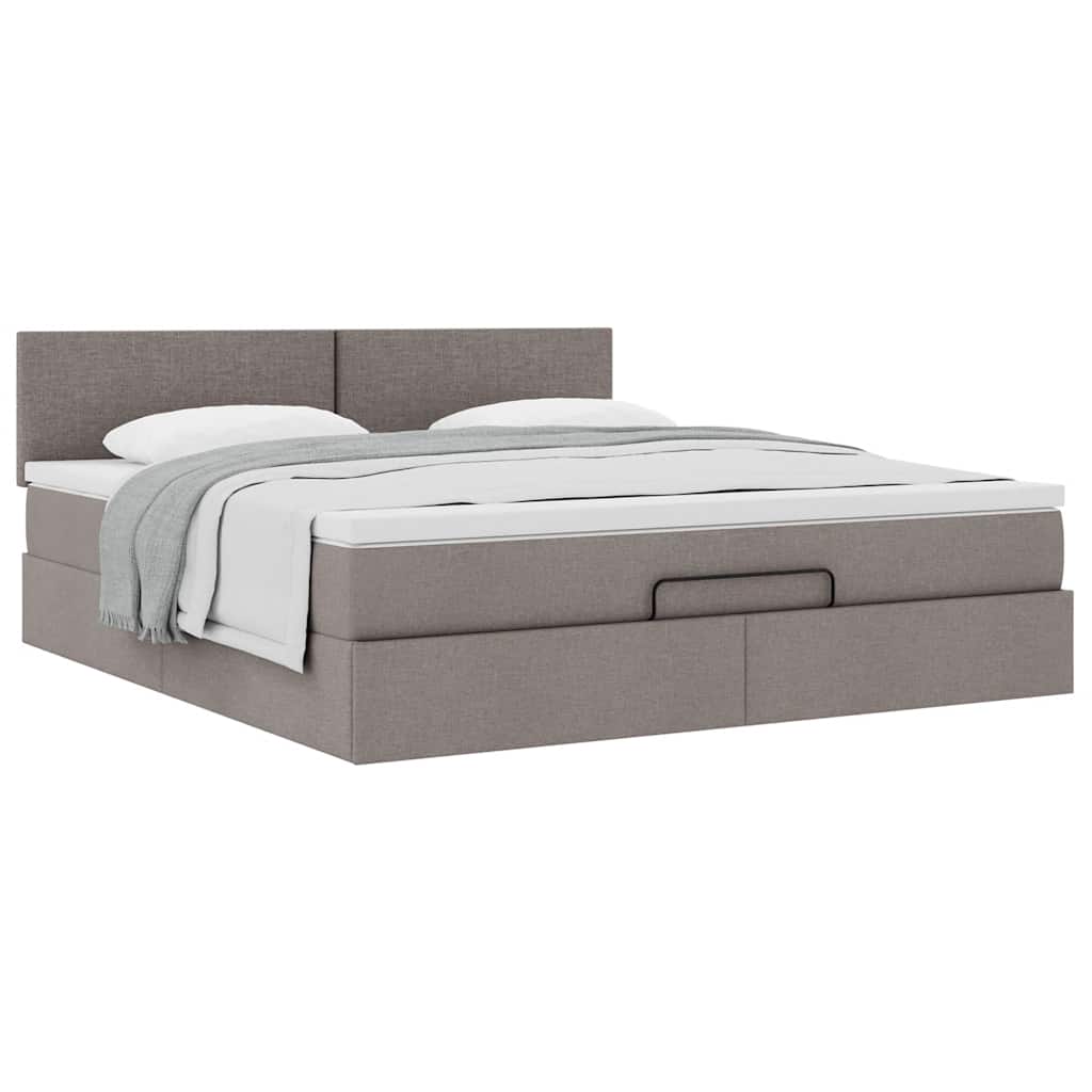 Cadre de lit ottoman avec matelas taupe 180x200 cm tissu - XIOS