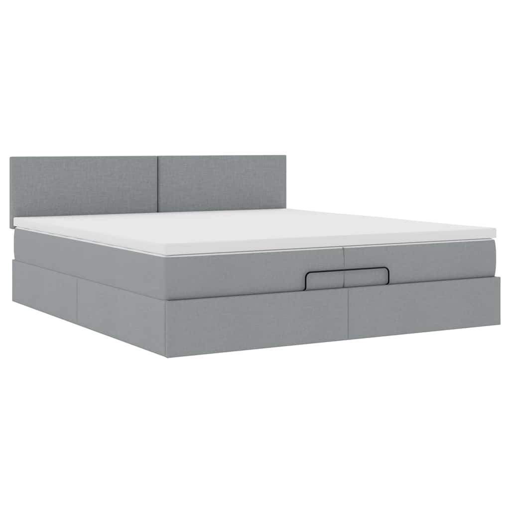 Cadre de lit ottoman avec matelas gris clair 200x200 cm tissu - XIOS