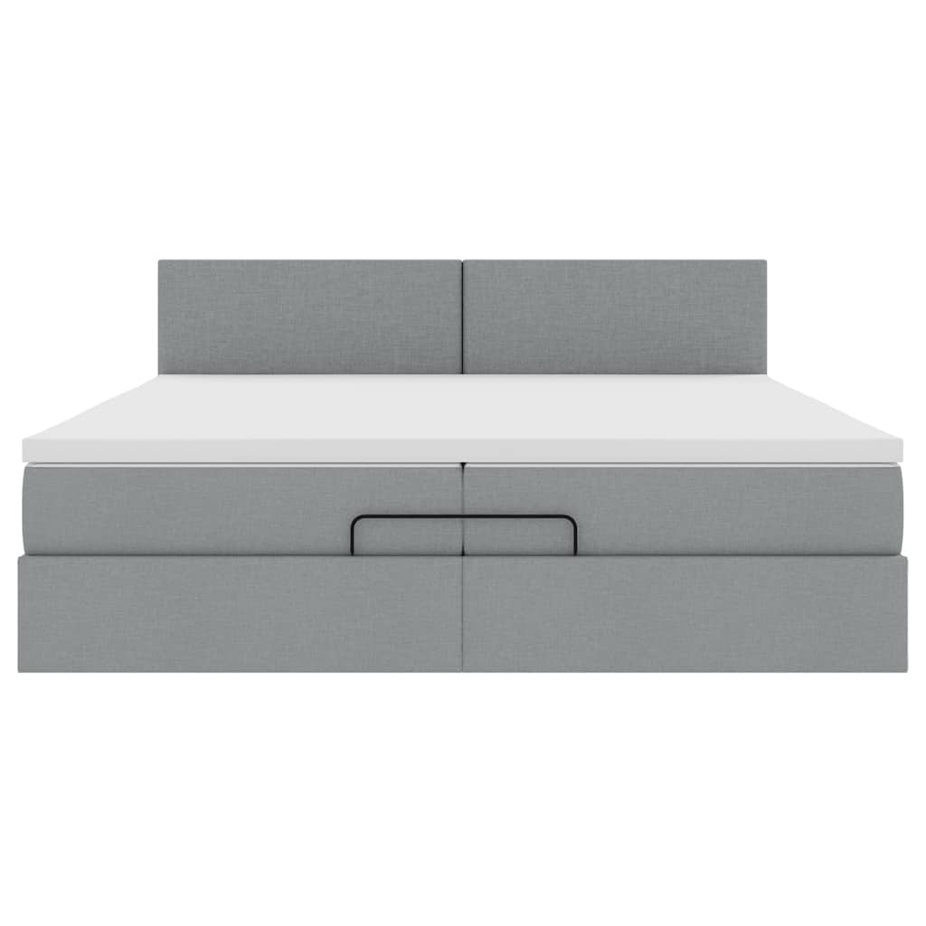 Cadre de lit ottoman avec matelas gris clair 200x200 cm tissu - XIOS