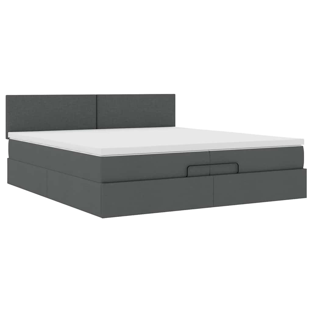 Cadre de lit ottoman avec matelas gris foncé 200x200 cm tissu - XIOS