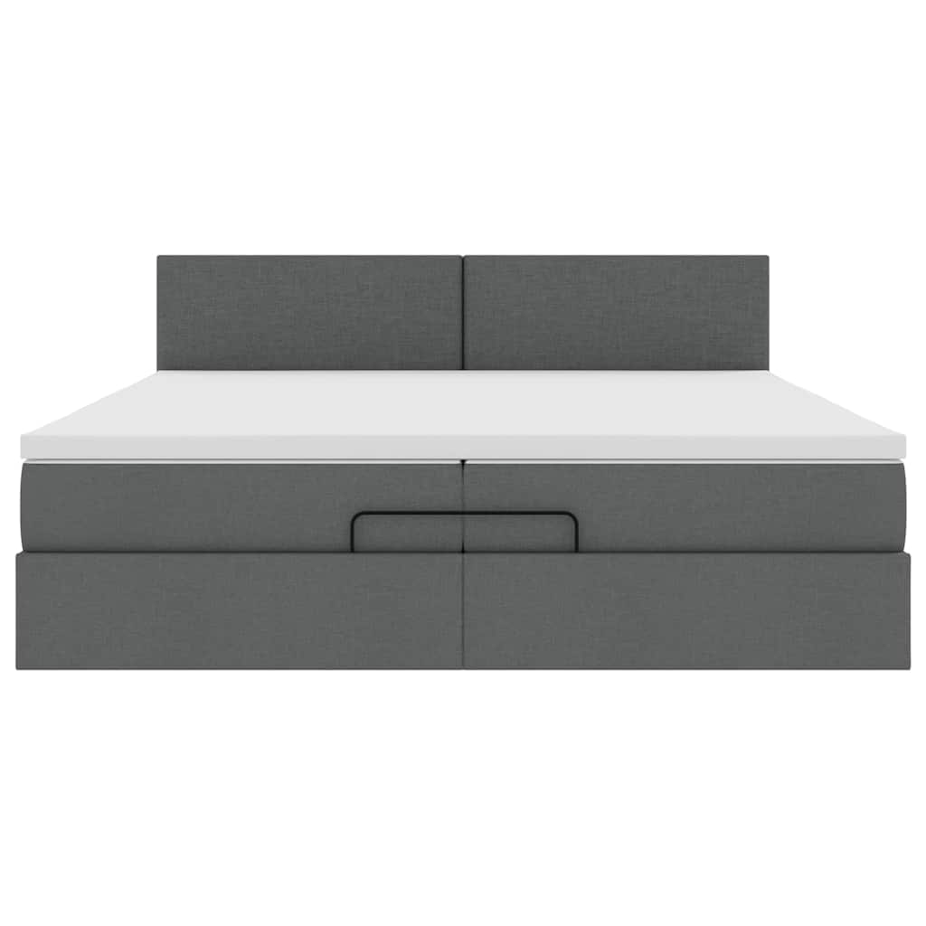 Cadre de lit ottoman avec matelas gris foncé 200x200 cm tissu - XIOS