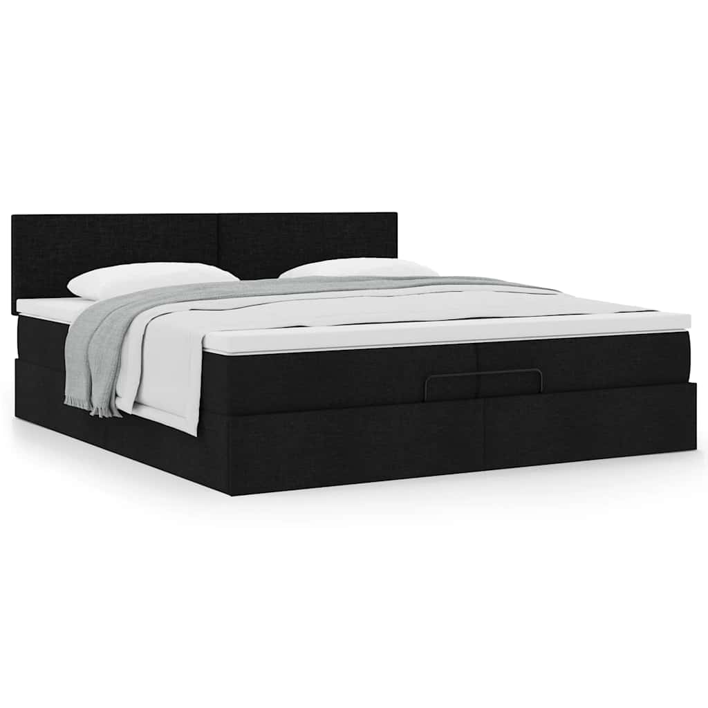 Cadre de lit ottoman avec matelas noir 200x200 cm tissu - XIOS
