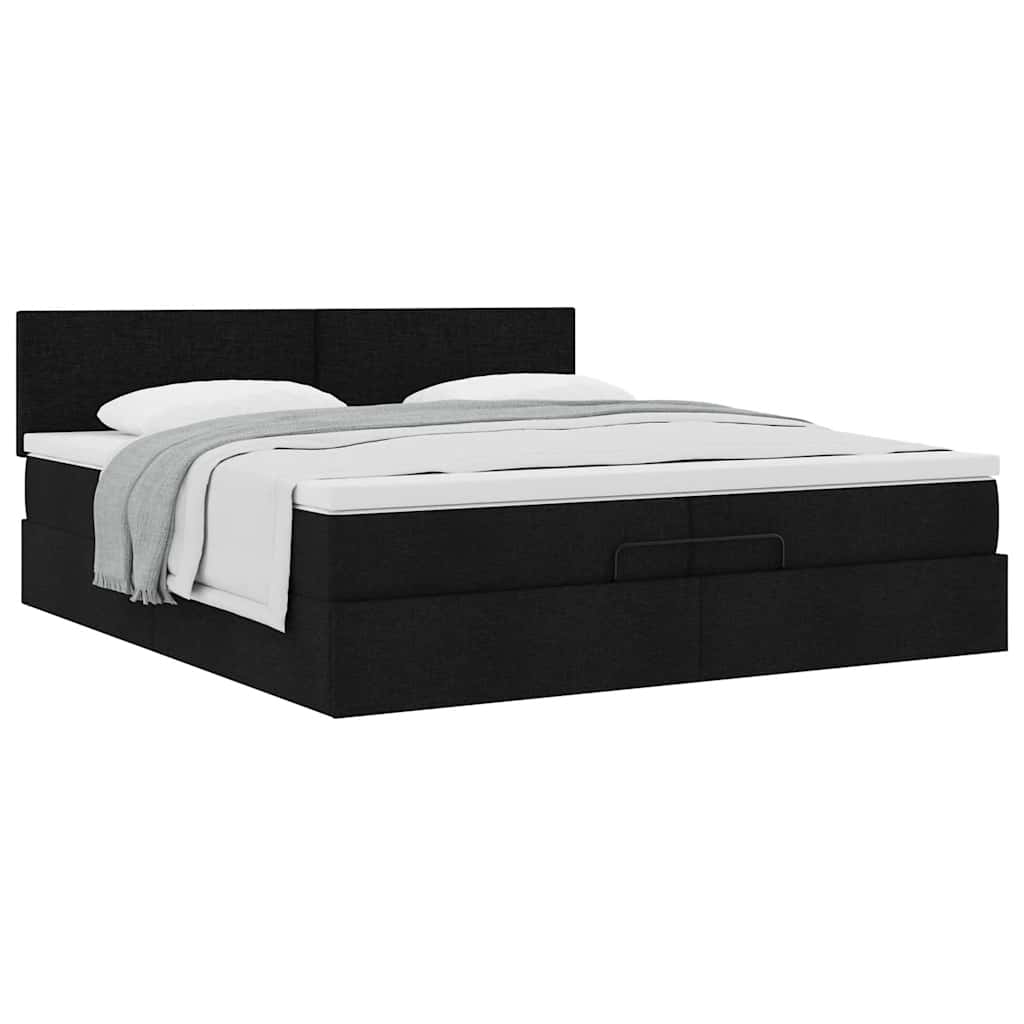 Cadre de lit ottoman avec matelas noir 200x200 cm tissu - XIOS