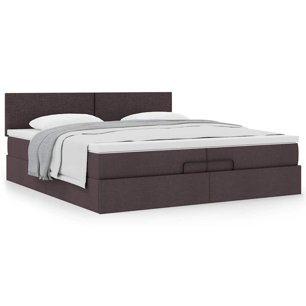Cadre de lit ottoman avec matelas marron foncé 200x200 cm tissu - XIOS