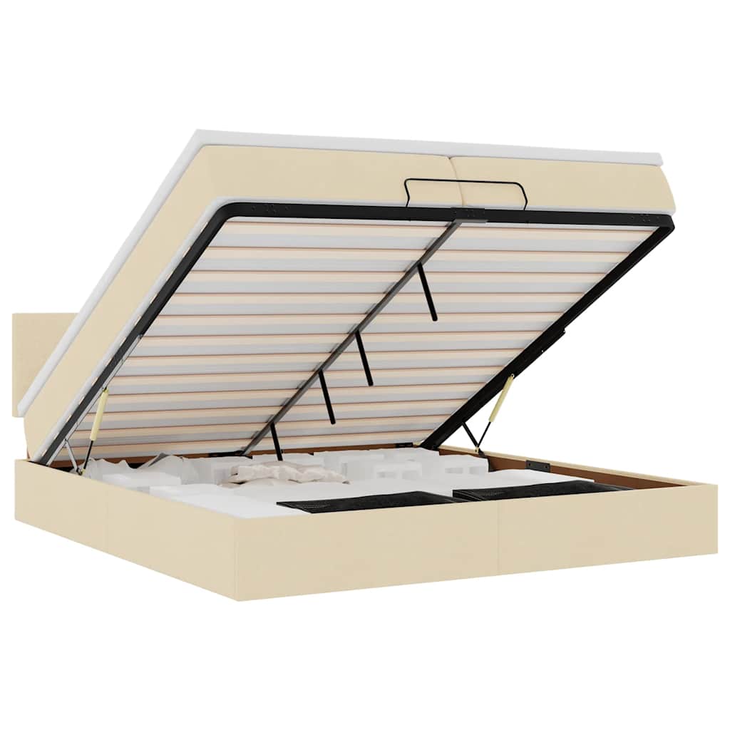 Cadre de lit ottoman avec matelas crème 200x200 cm tissu - XIOS