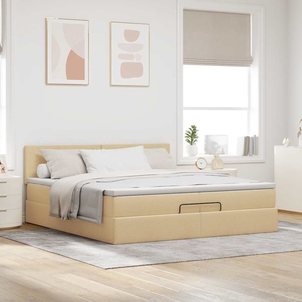 Cadre de lit ottoman avec matelas crème 200x200 cm tissu - XIOS