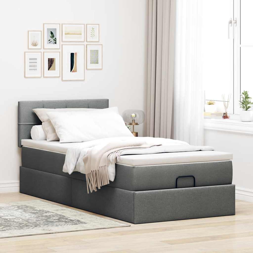 Cadre de lit ottoman avec matelas gris foncé 80x200 cm tissu - XIOS