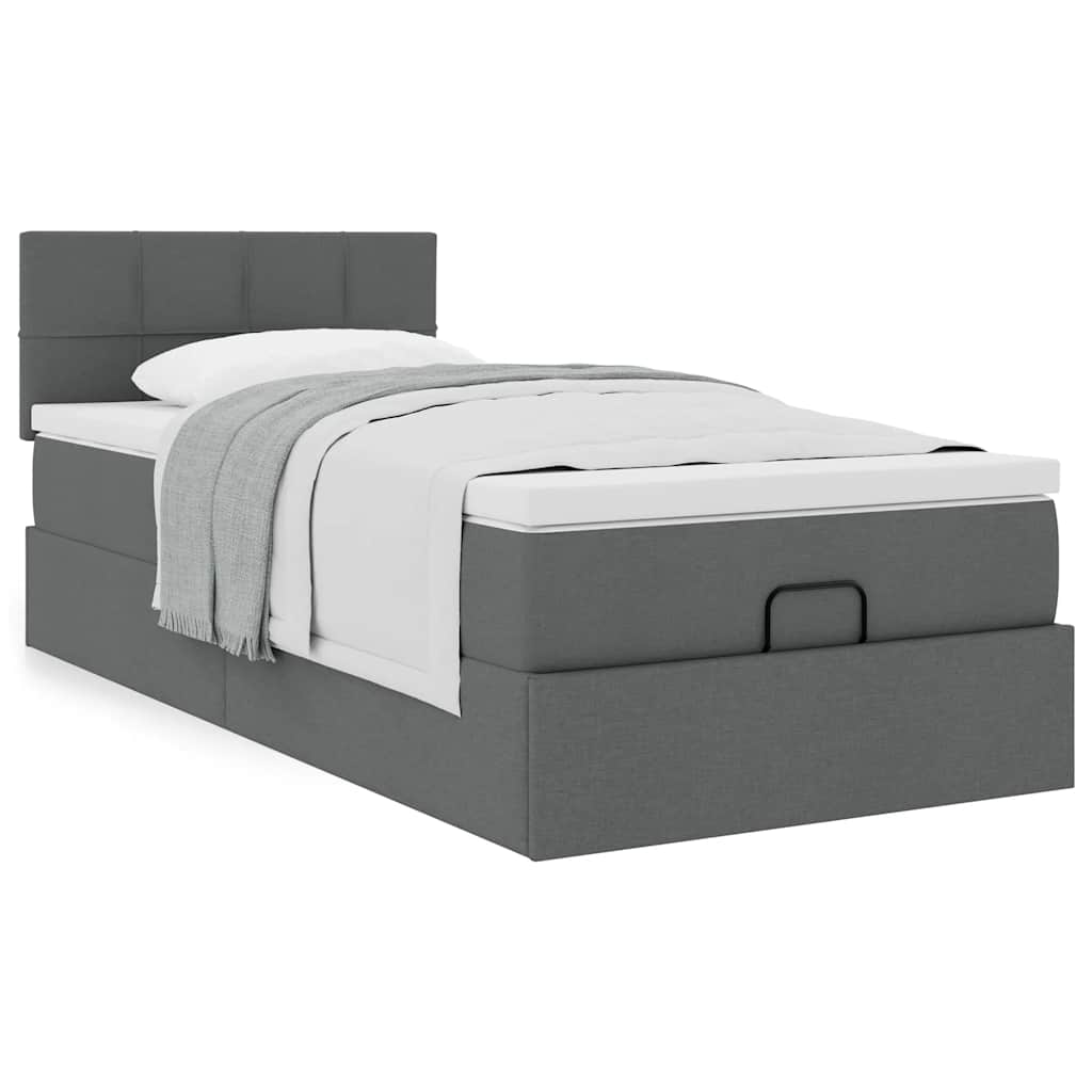 Cadre de lit ottoman avec matelas gris foncé 80x200 cm tissu - XIOS