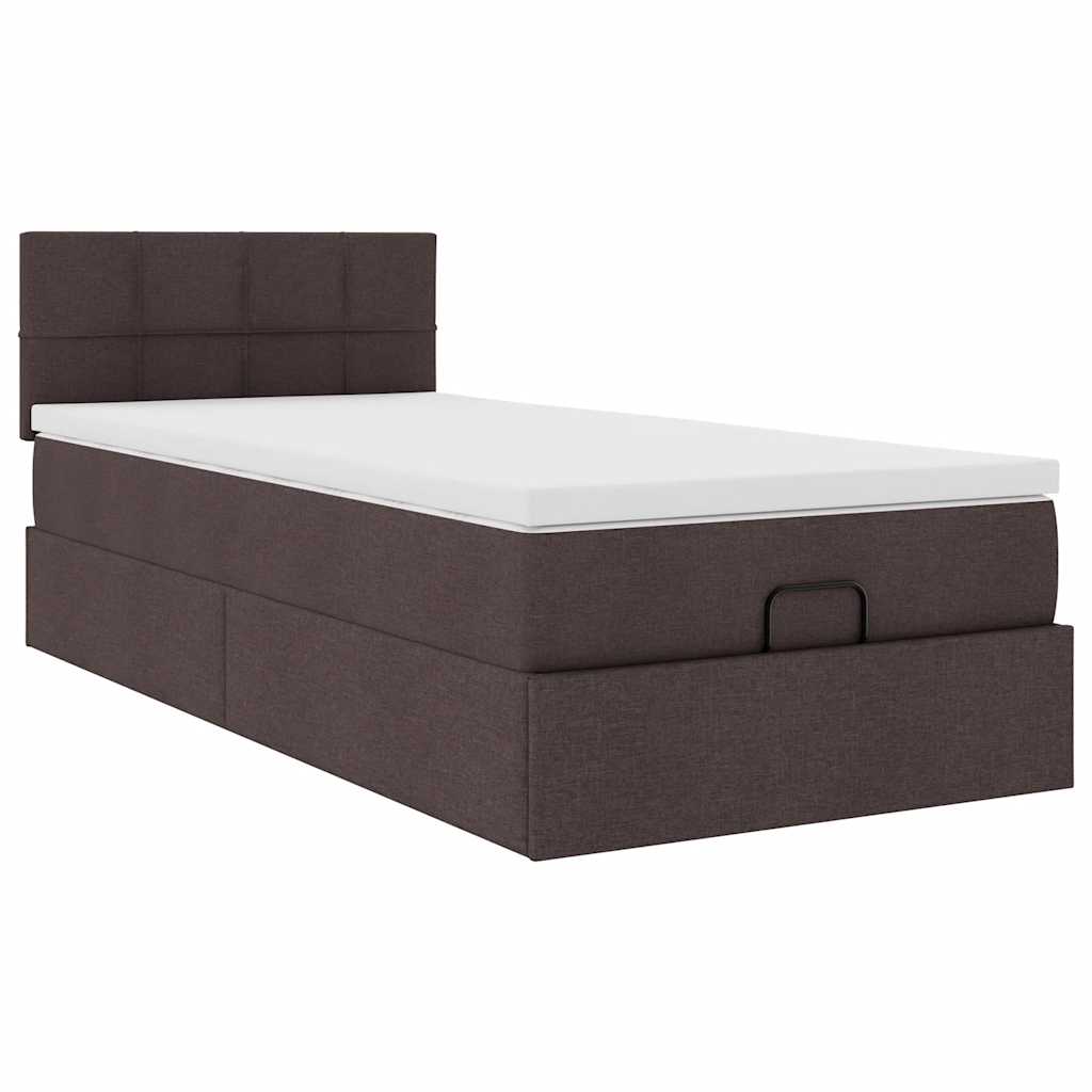 Cadre de lit ottoman avec matelas marron foncé 80x200 cm tissu - XIOS