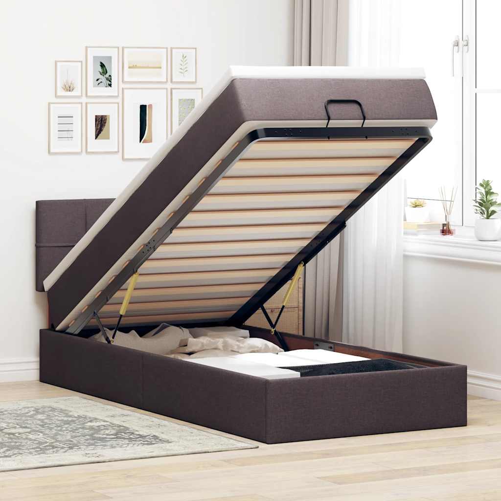 Cadre de lit ottoman avec matelas marron foncé 80x200 cm tissu - XIOS