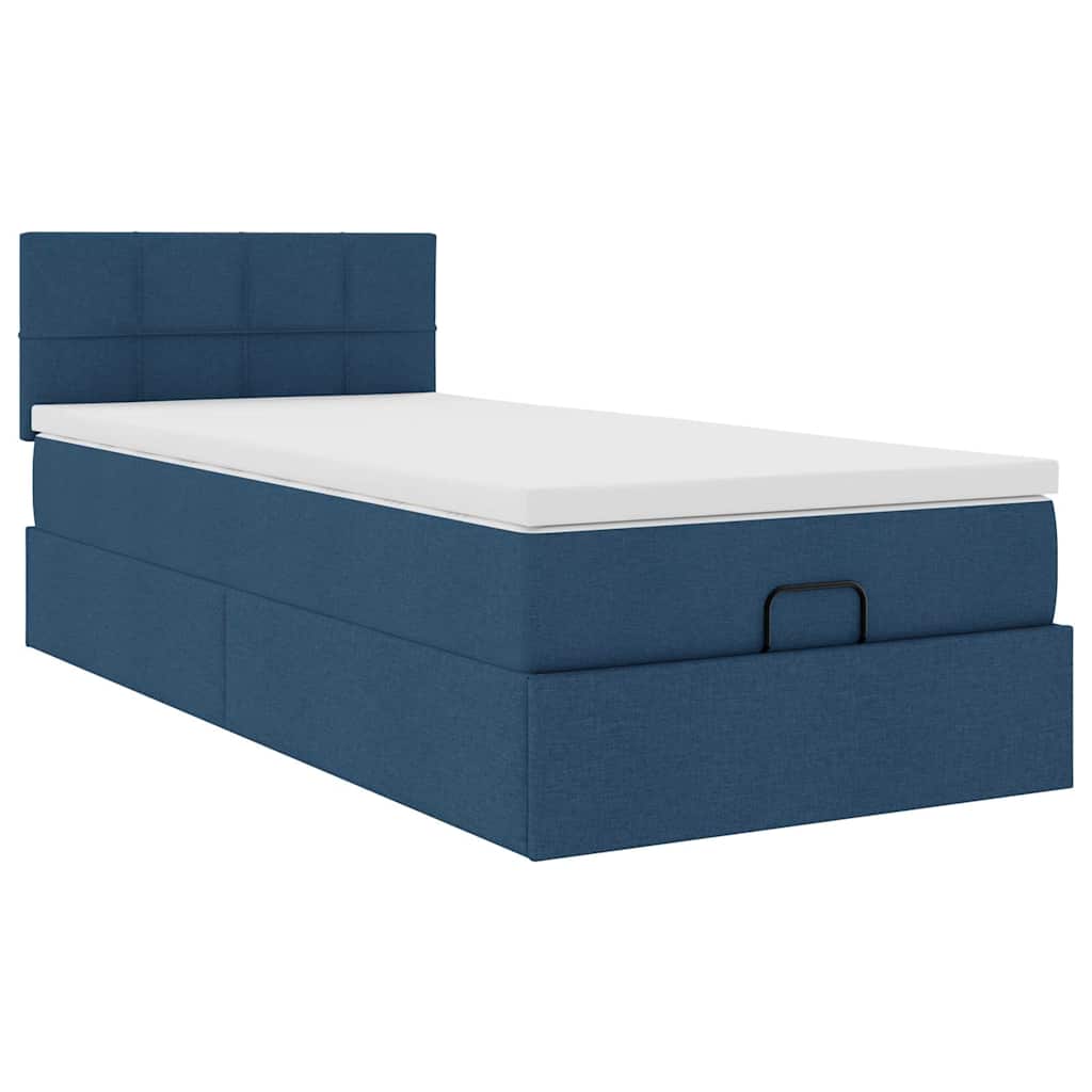 Cadre de lit ottoman avec matelas bleu 80x200 cm tissu - XIOS