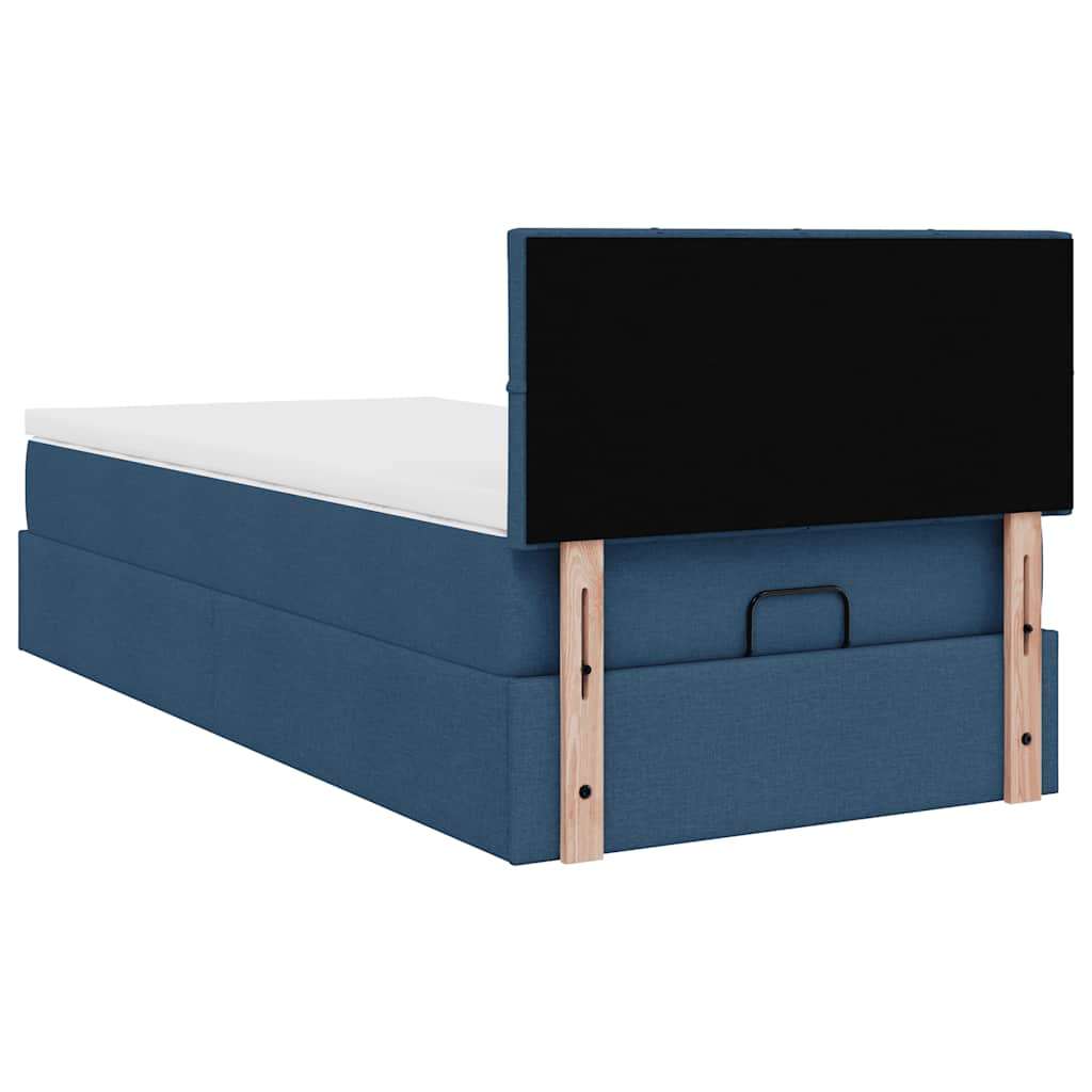 Cadre de lit ottoman avec matelas bleu 80x200 cm tissu - XIOS