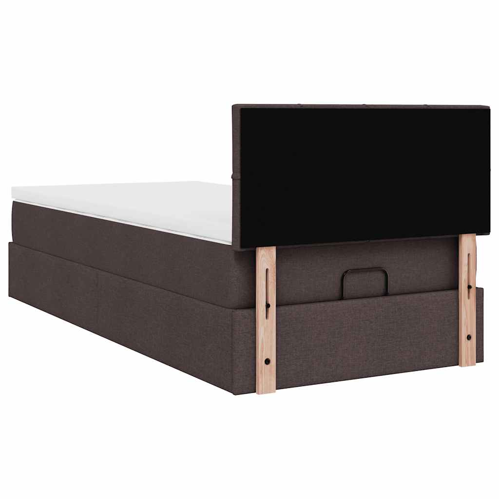 Cadre de lit ottoman avec matelas marron foncé 90x190 cm tissu - XIOS