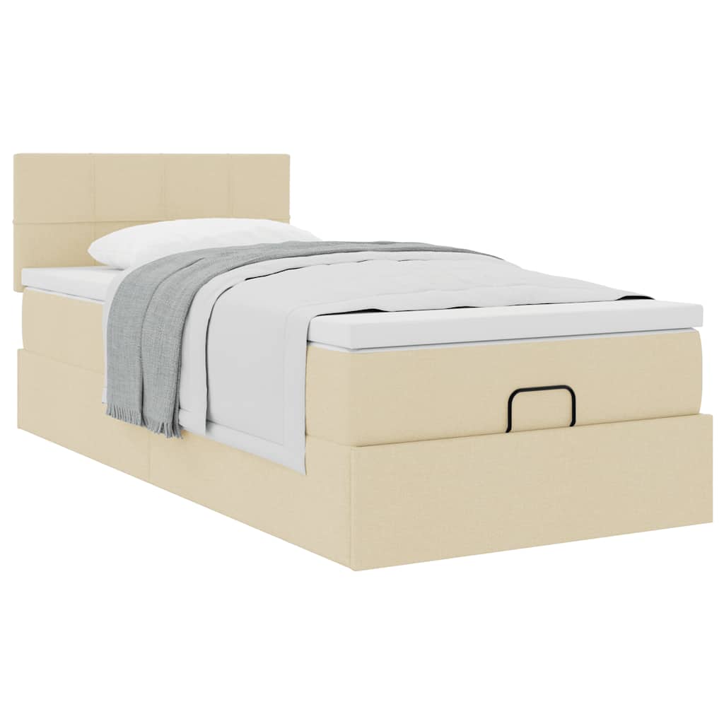 Cadre de lit ottoman avec matelas crème 90x190 cm tissu - XIOS