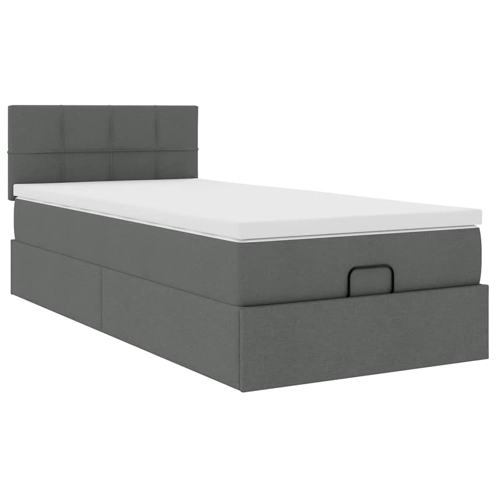 Lit ottoman avec matelas gris foncé 90x200 cm tissu - XIOS