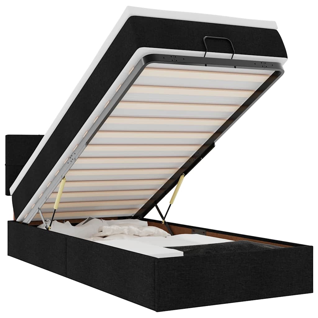 Lit ottoman avec matelas noir 90x200 cm tissu - XIOS
