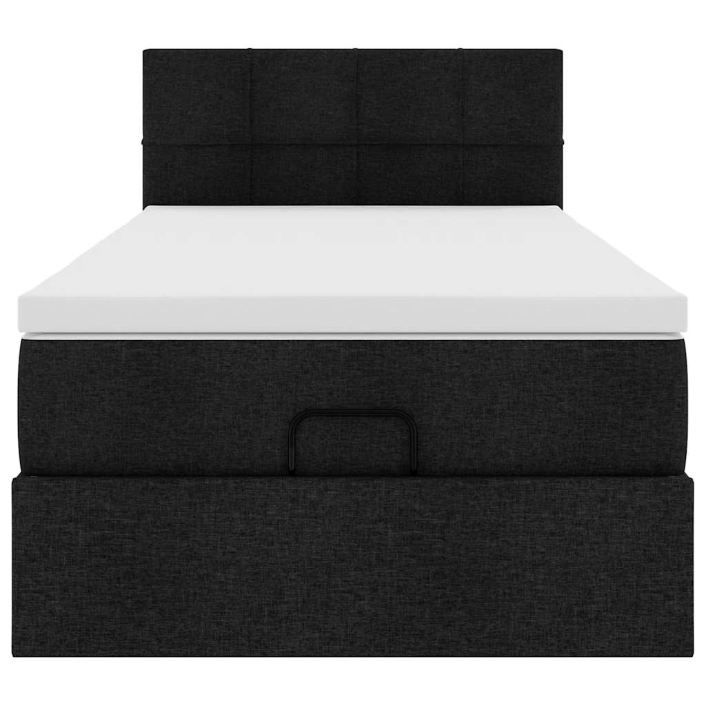 Lit ottoman avec matelas noir 90x200 cm tissu - XIOS