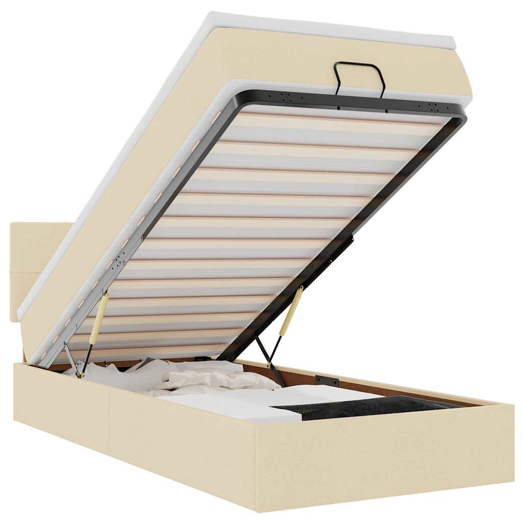 Lit ottoman avec matelas crème 90x200 cm tissu - XIOS