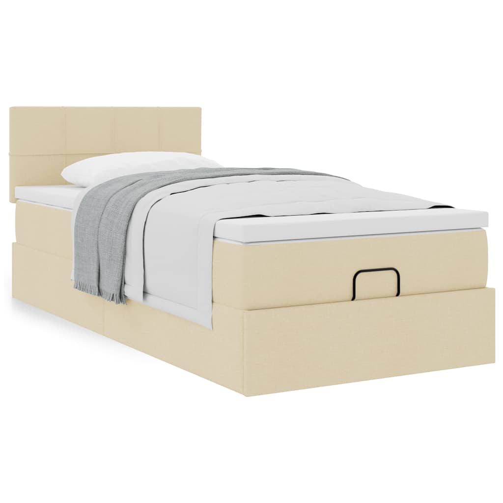 Lit ottoman avec matelas crème 90x200 cm tissu - XIOS