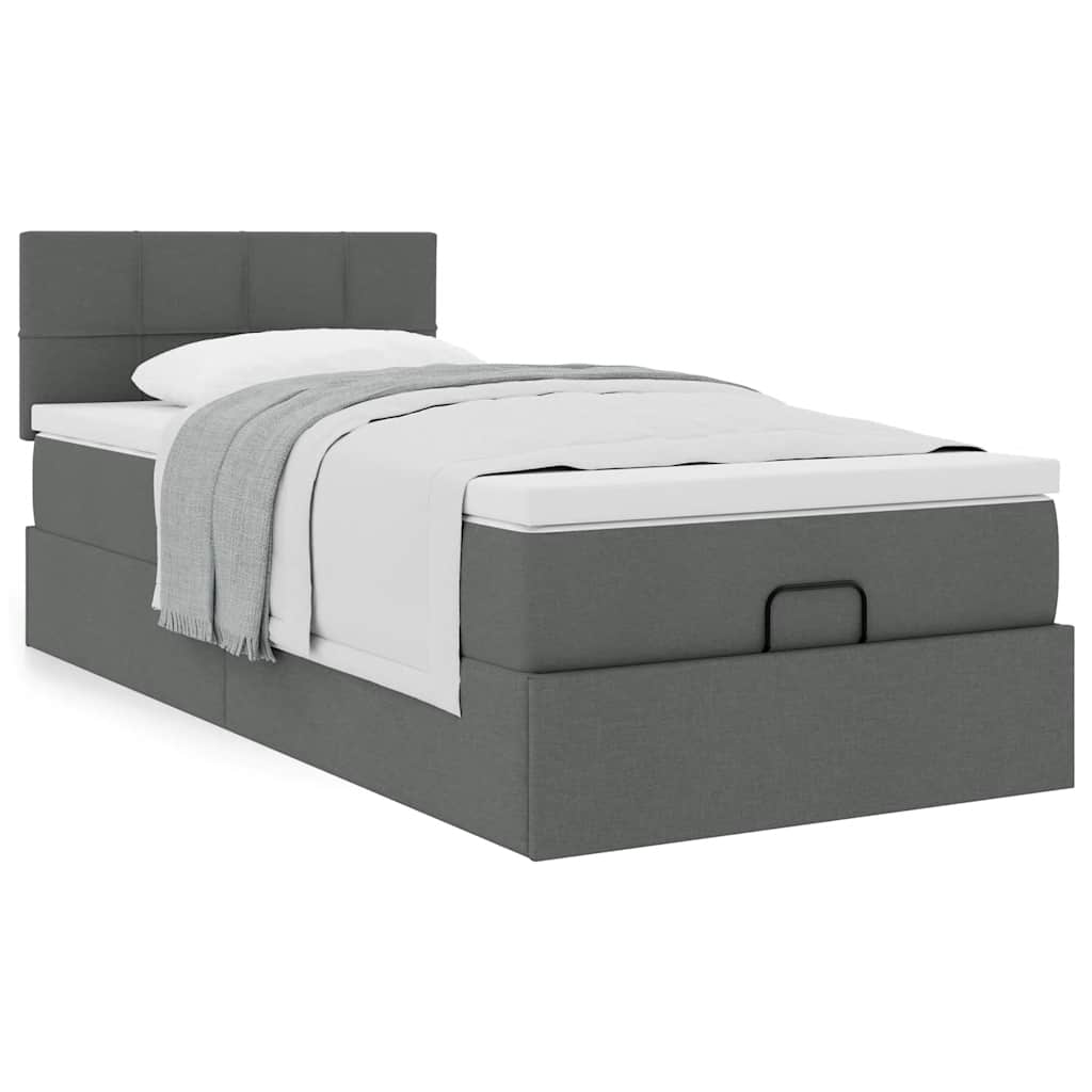 Cadre de lit ottoman avec matelas gris foncé 100x200 cm tissu - XIOS
