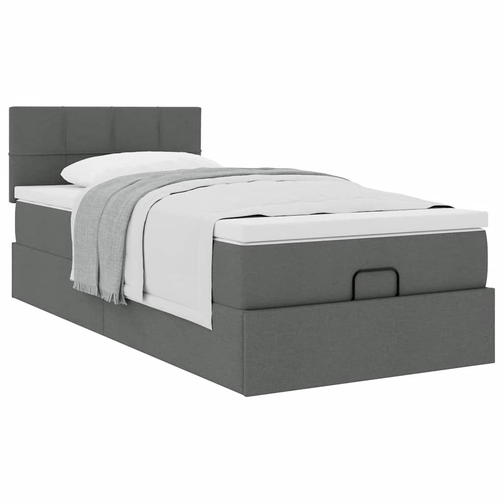 Cadre de lit ottoman avec matelas gris foncé 100x200 cm tissu - XIOS