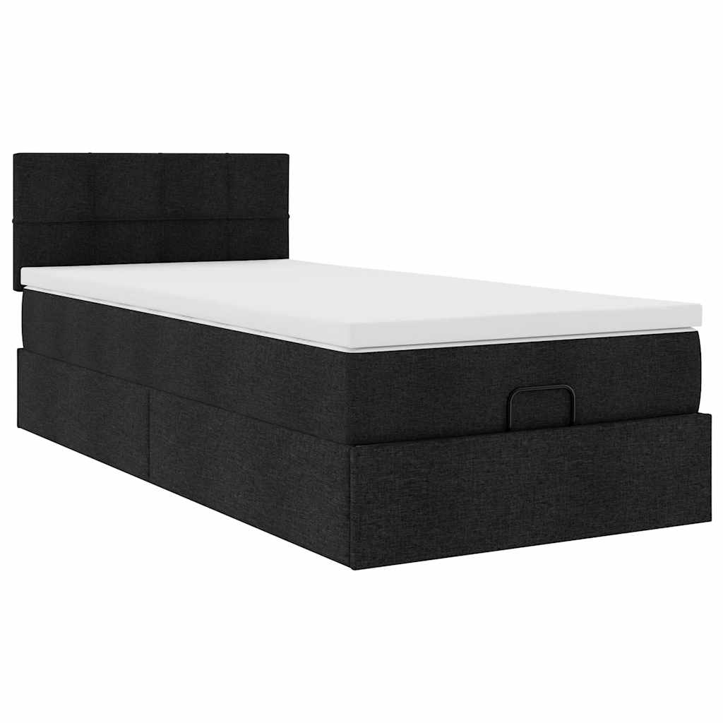 Lit ottoman avec matelas noir 100x200 cm tissu - XIOS