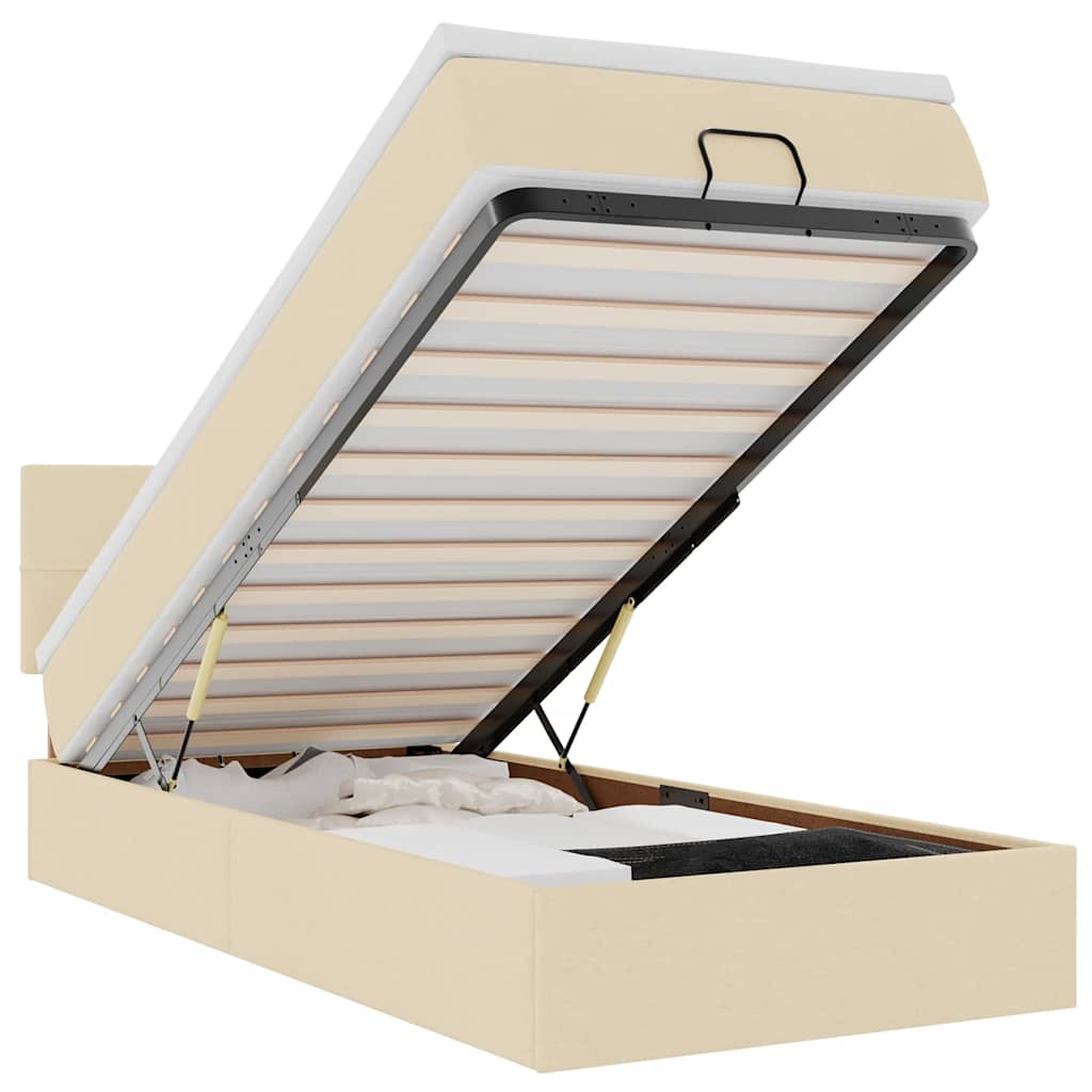 Lit ottoman avec matelas crème 100x200 cm tissu - XIOS