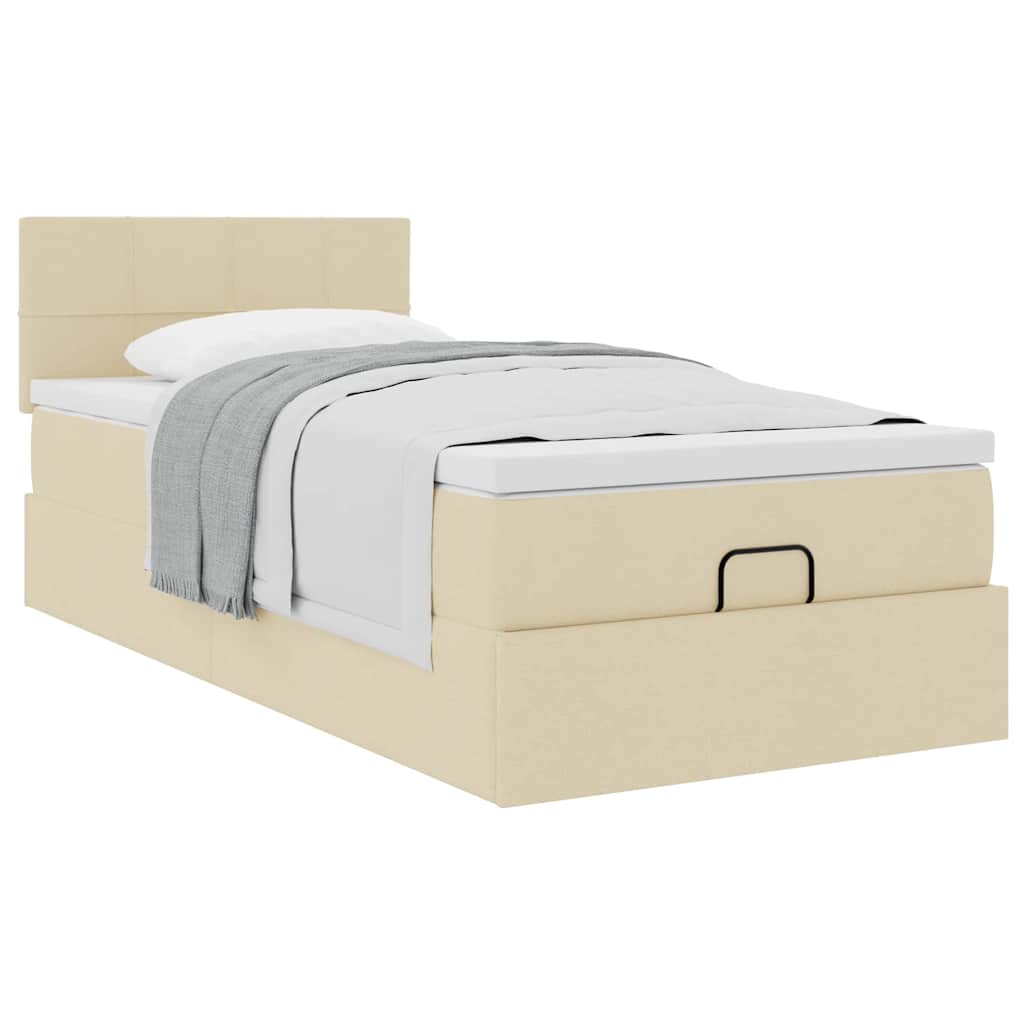 Lit ottoman avec matelas crème 100x200 cm tissu - XIOS