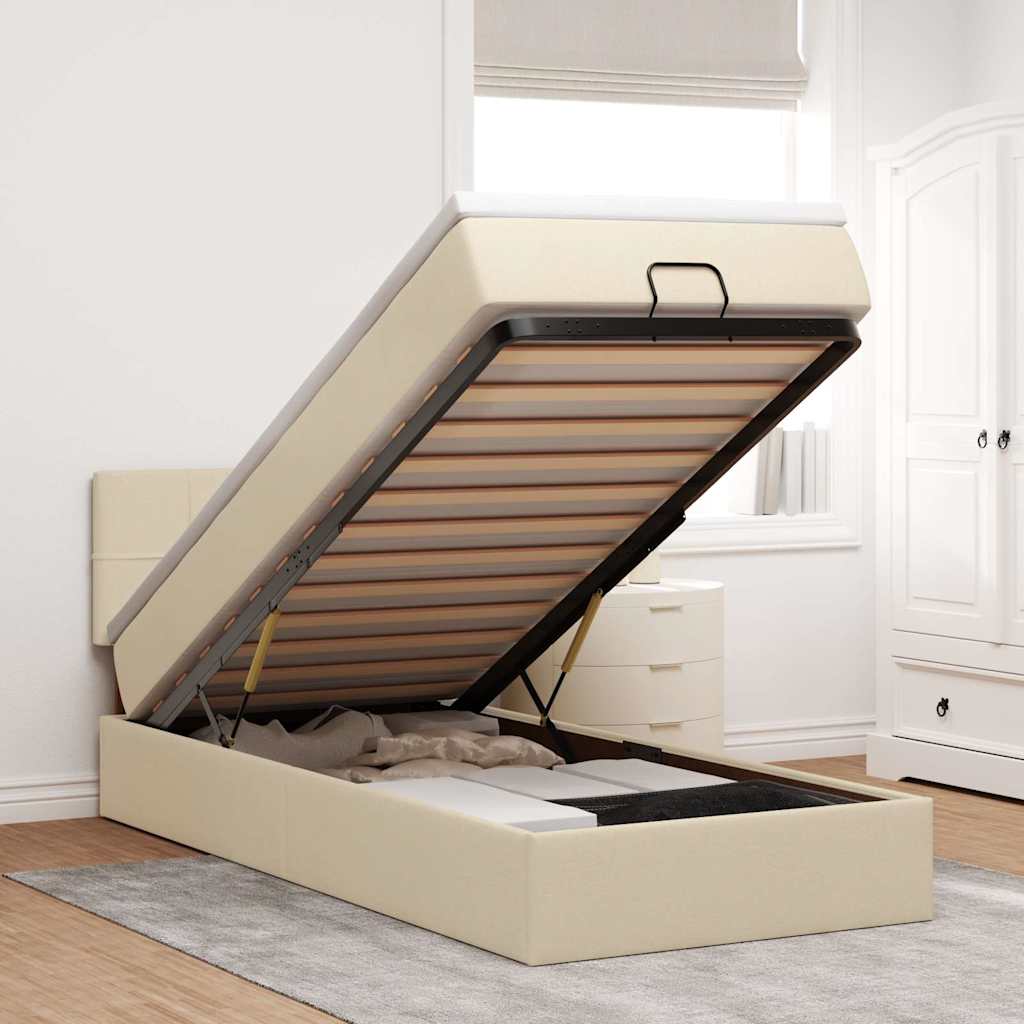 Lit ottoman avec matelas crème 100x200 cm tissu - XIOS
