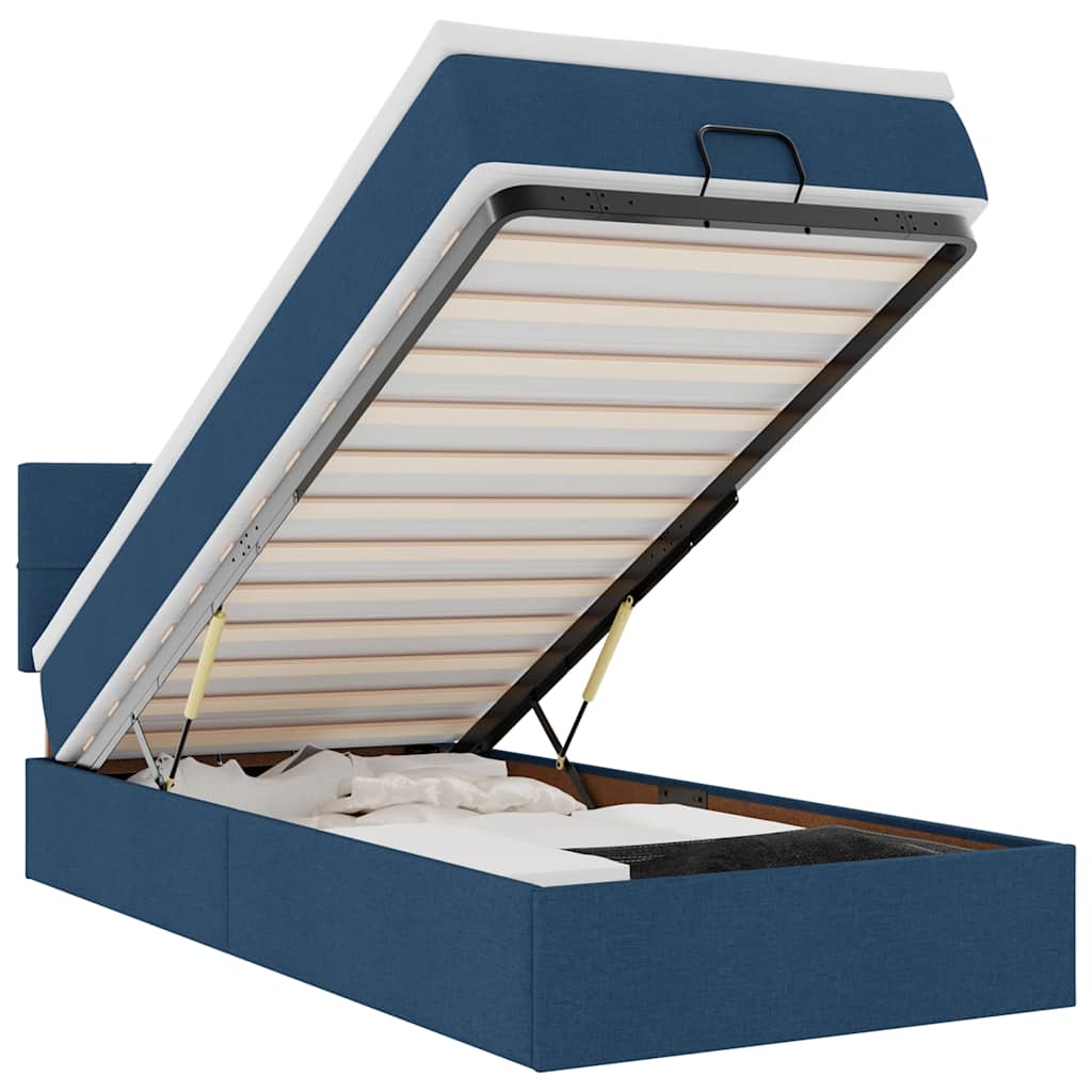 Lit ottoman avec matelas bleu 100x200 cm tissu - XIOS