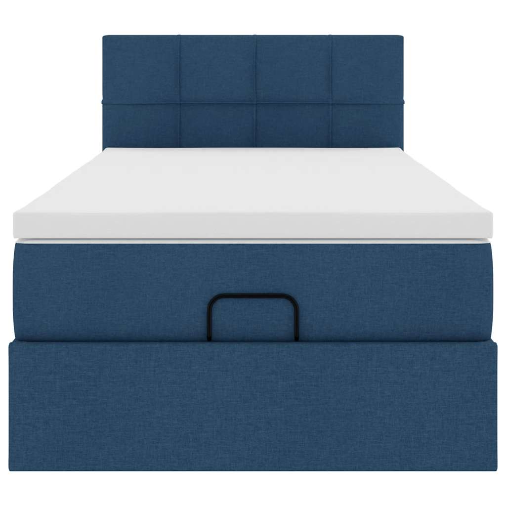 Lit ottoman avec matelas bleu 100x200 cm tissu - XIOS
