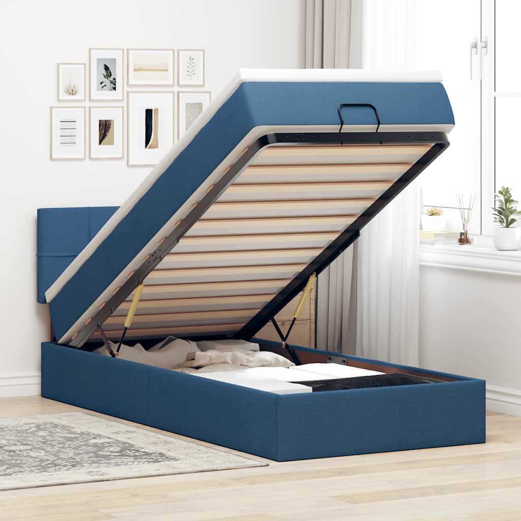 Lit ottoman avec matelas bleu 100x200 cm tissu - XIOS