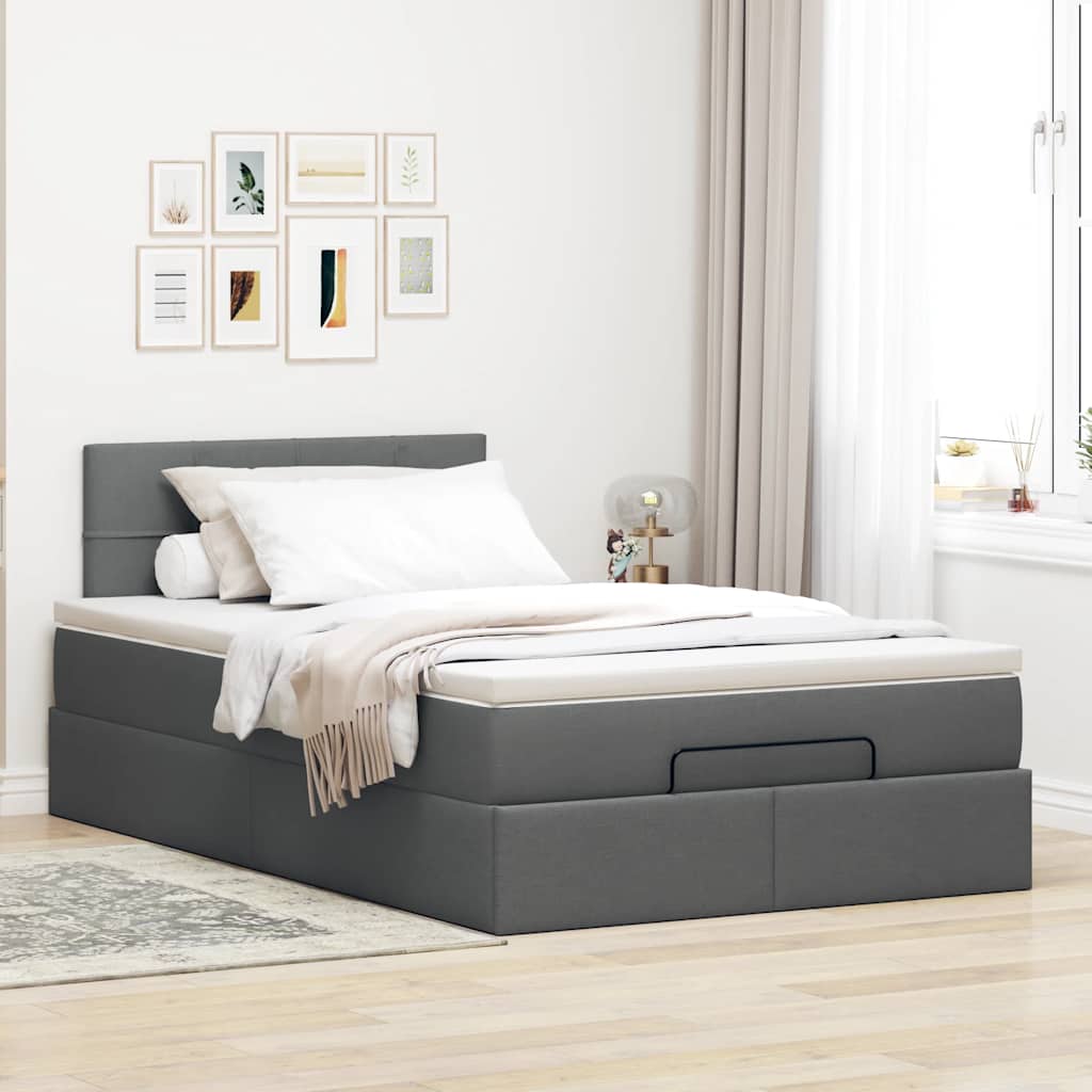 Lit ottoman avec matelas gris foncé 120x190 cm tissu - XIOS