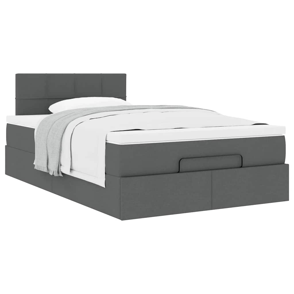 Lit ottoman avec matelas gris foncé 120x190 cm tissu - XIOS