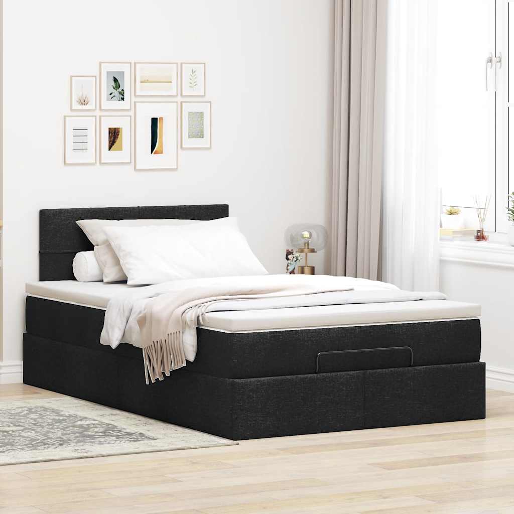 Lit ottoman avec matelas noir 120x190 cm tissu - XIOS