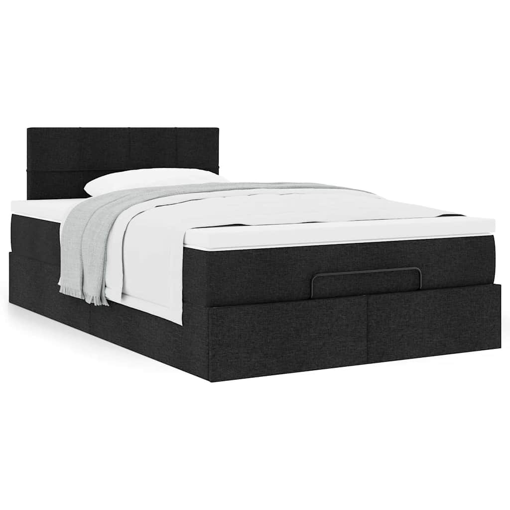 Lit ottoman avec matelas noir 120x190 cm tissu - XIOS